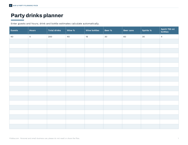 Preview of Printable Drinks Planner Chart